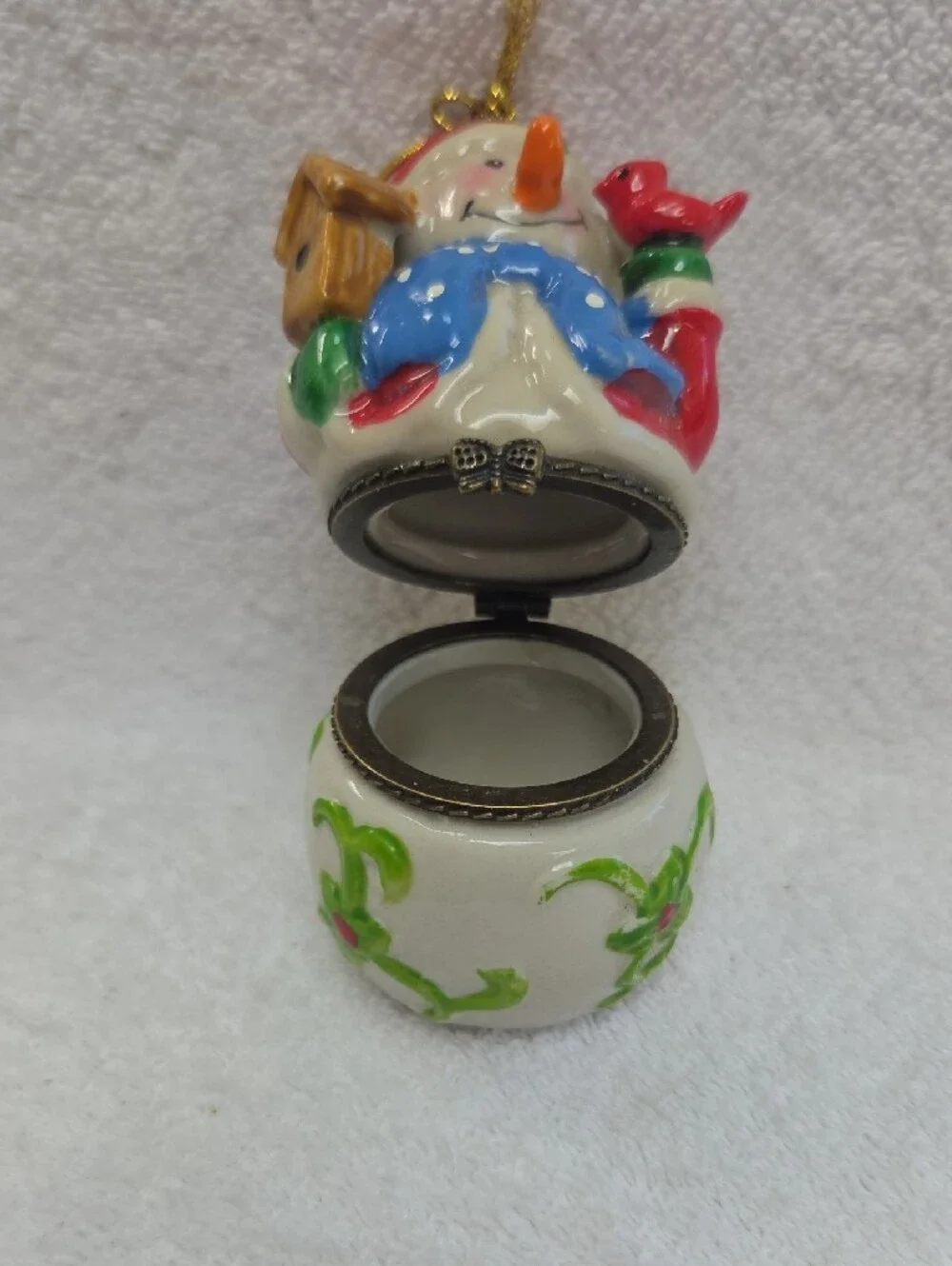 Holiday Snowman Ornament Trinket Box - Blue Scarf, Red Hat